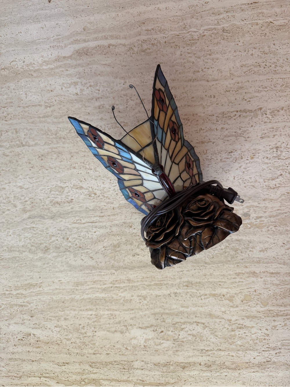 Vintage Stained-Glass Butterfly Lamp
